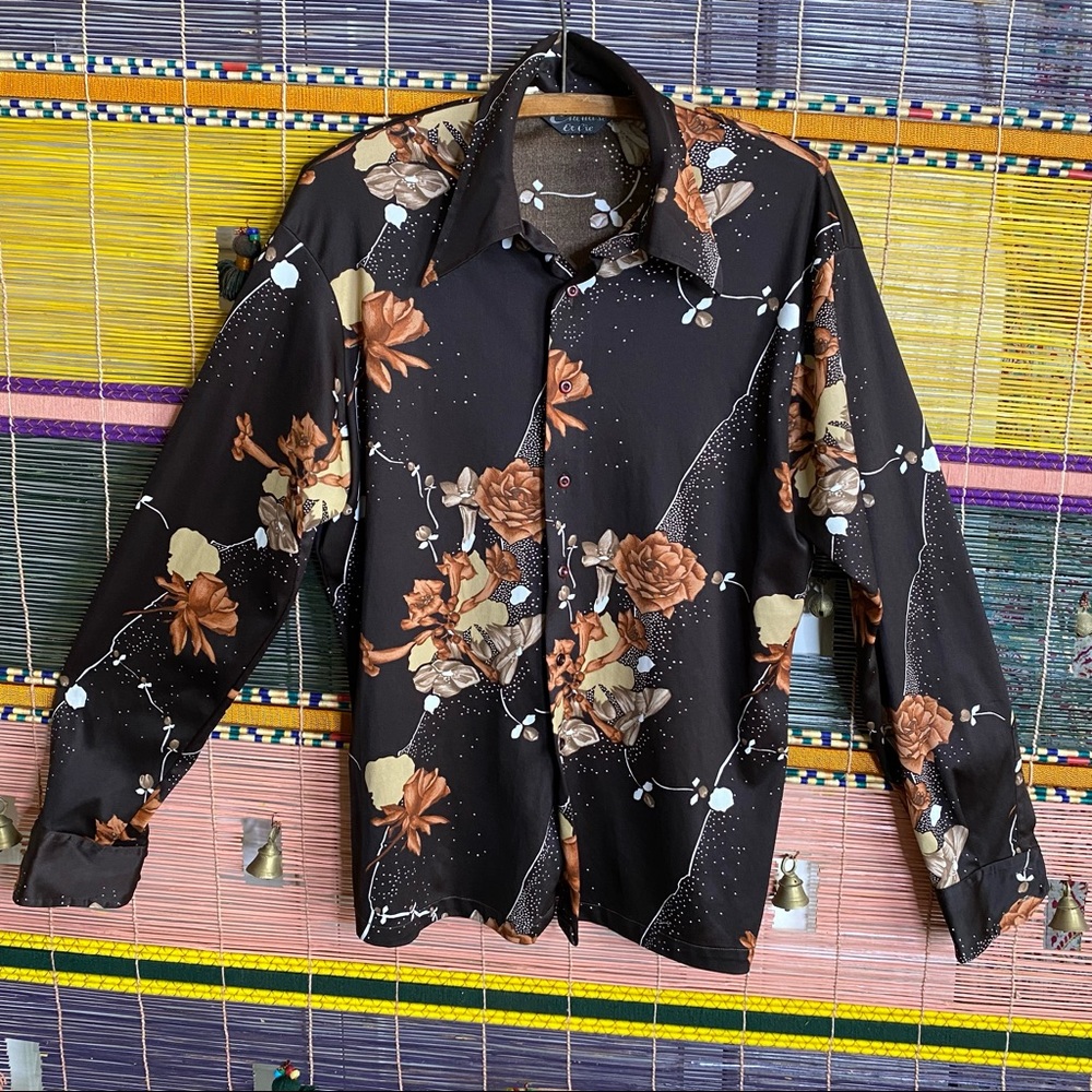 1970’s vintage floral disco button down shirt!